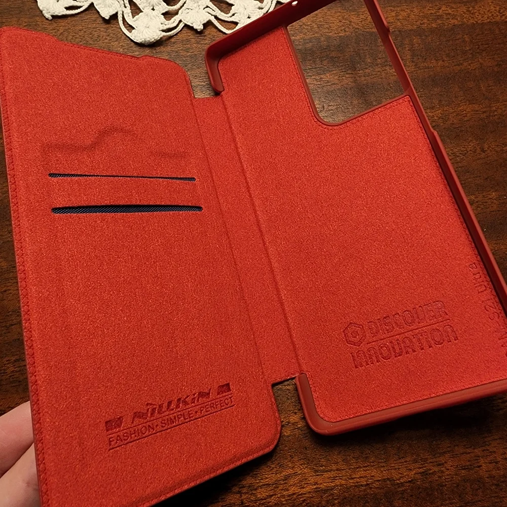 Samsung Galaxy S21 Ultra Nillkin TPU Leather Wallet Folio Phone Slim Case Red